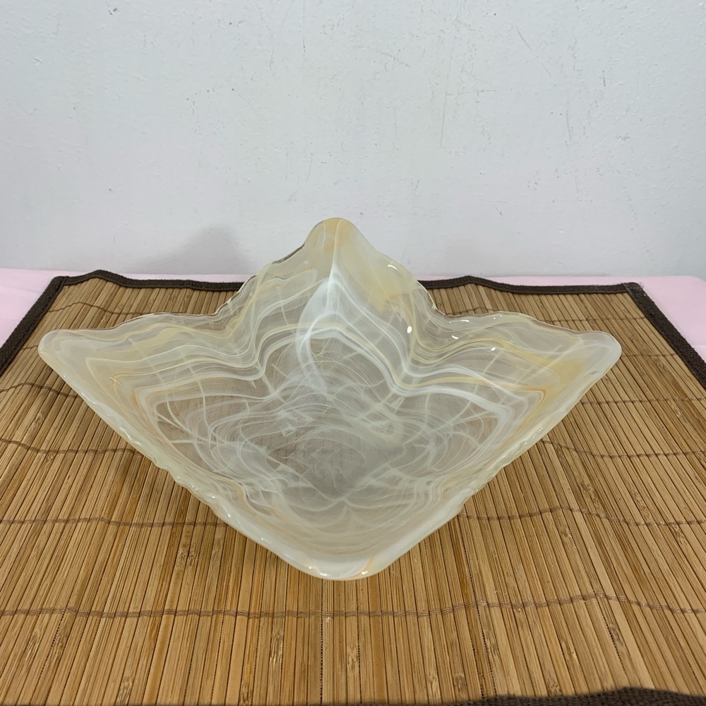 Vintage Alabaster Glass Wave Bowl - Cream and White